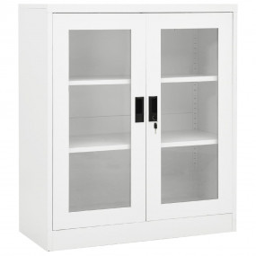 Office Cabinet White Steel and tempered glass