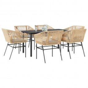 Garden Dining Set Brown Poly Rattan 7 Piece Set Removab...