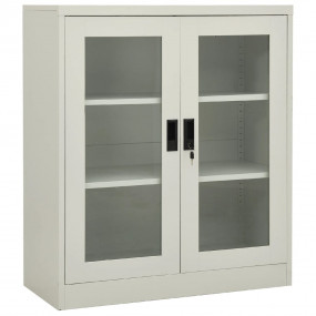 Office Cabinet Light Gray Steel, tempered glass 35.4x15...