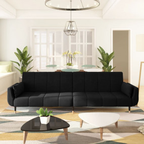 Sofa Bed Black Velvet (100% polyester), wood, metal 2-S...