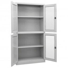 Office Cabinet Light Grey Steel, Tempered Glass Large