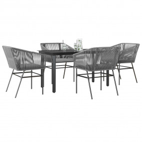Garden Dining Set Table: Black, Chair: Grey, Cushion: L...
