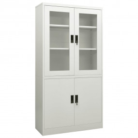 Office Cabinet Light grey Steel, tempered glass 35.4x15...