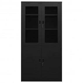 Office Cabinet Black Steel, tempered glass 35.4x15.7x70...