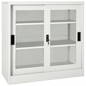 Sliding Door Cabinet Light grey Steel, tempered glass M...