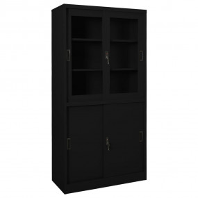 Office Cabinet Black Steel, tempered glass 35.4 x 15.7 ...
