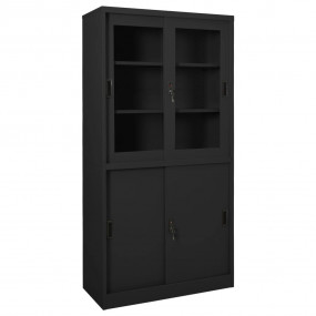 Office Cabinet Anthracite Steel, Tempered Glass