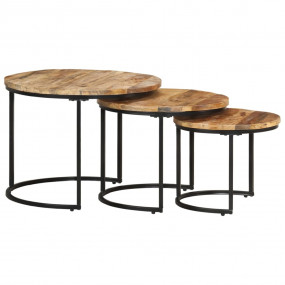 Nesting Table Set of 3 Natural wood and black Rough man...