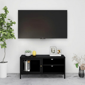 TV Cabinet Black Black powder-coated steel, tempered gl...