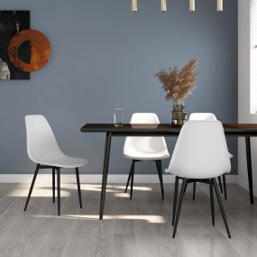 Dining Chair Set of 4 White Polypropylene, Powder-Coate...