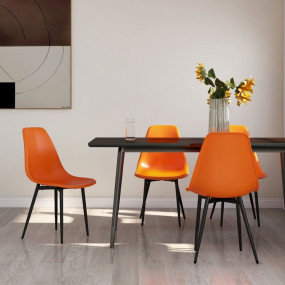 Dining Chair Set of 4 Orange Polypropylene and powder-c...