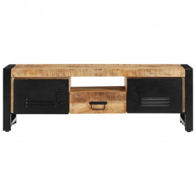 TV Cabinet Natural Wood Solid Mango Wood, Powder-Coated...