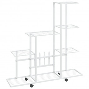 Plant Stand White Metal Medium Rollable Plant Stand