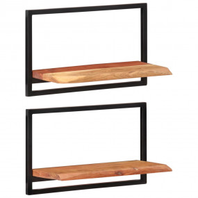 Wall Shelf Set of 2 Natural wood, Black Solid acacia wo...