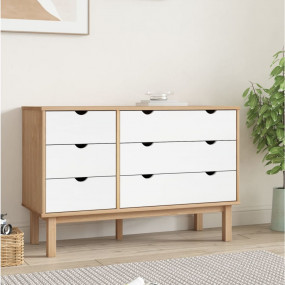 Drawer Cabinet Brown and White Solid pine wood, enginee...